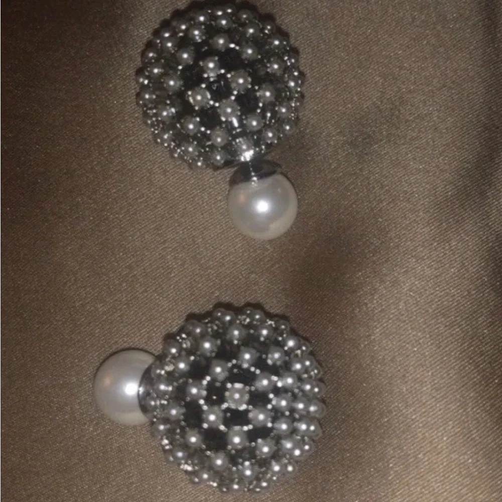 Dior Silver Pearl Earrings cannage framework tribal Tribales - Picture 2 of 4